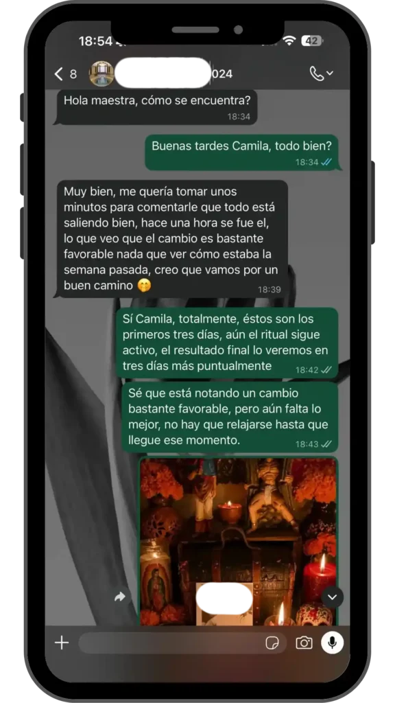 Testimonio de consulta privada por WhatsApp sobre amarres de amor